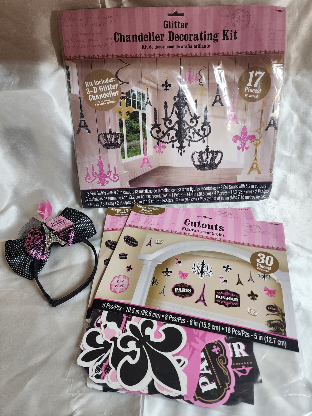 Glitter Chandelier Decorating Kit & Paris Cutouts - Pink